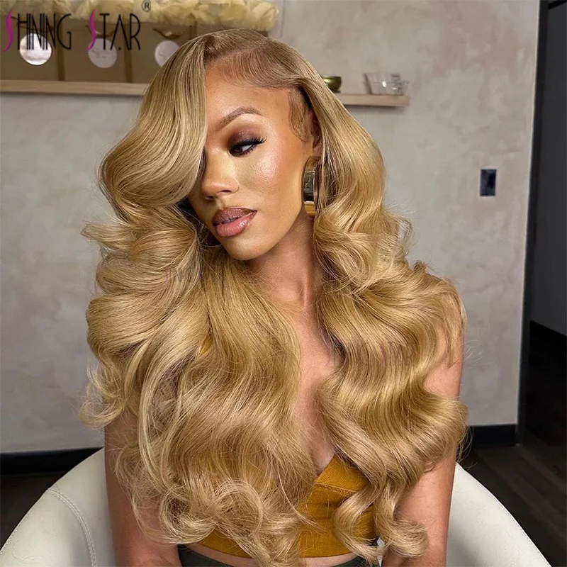 #27 Colored Honey Blonde Lace Front Wigs Pre Plucked Hd Transparent Human Hair Wig 13X4 Body Wave Lace Frontal Human Hair Wigs