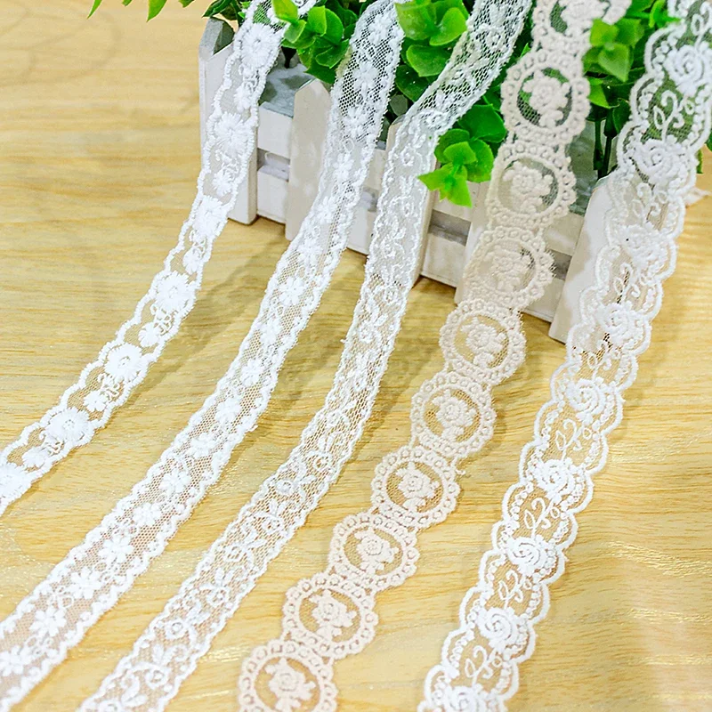 Lace Net Dress Trim, Double Edge Embroidery, Beige Thread, 5Yard, Off White, Free Shipping