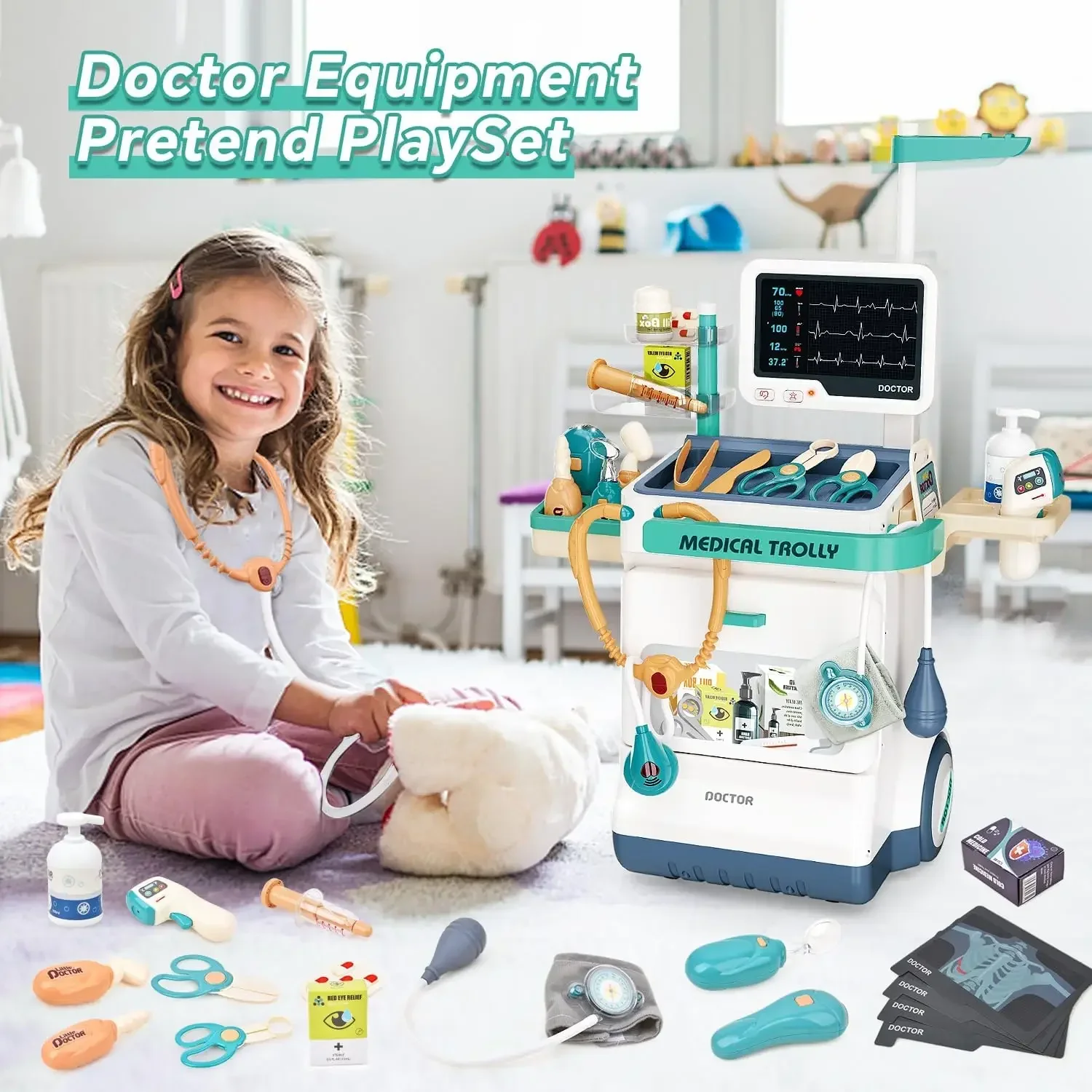 Set da gioco medico medico Strumento medico Stetoscopio Giocattolo Fai finta di giocare Bambini Macchina ad ultrasuoni Giocattoli per ragazze Regali di compleanno per bambini