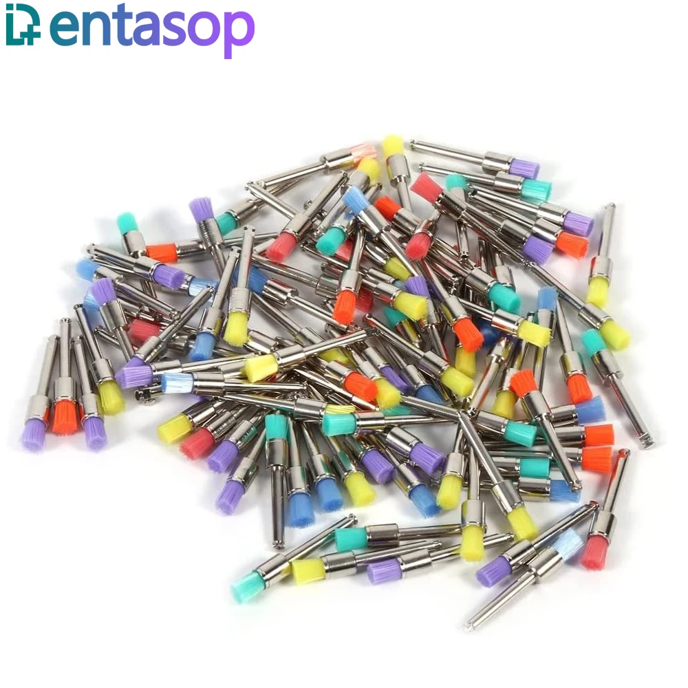 DENTASOP 50 cepillo de pulido de dientes de nailon, cepillo dental desechable plano, mezcla de colores, materiales dentales
