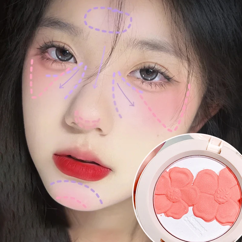 3D Lovely Flower Sculpted Blush Two-color Blush Pallete Fine Powder Blue Pink Cheek Blusher Pigment Face Makeup Contour Cosmetic