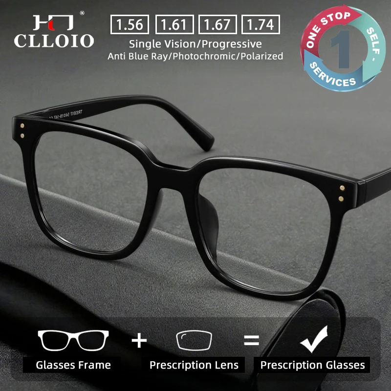 

CLLOIO Vintage Durable TR90 Elastic Frame Prescription Glasses Anti Blue Light Square Myopia Reading Glasses Progressive Eyewear
