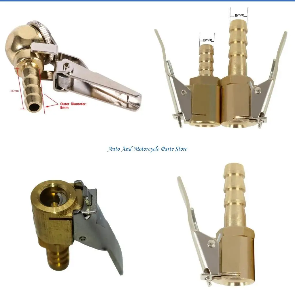 

P9FD Brass Tire inflator Locking Air Chuck Adapter with 6mm 8mm Barb Connector