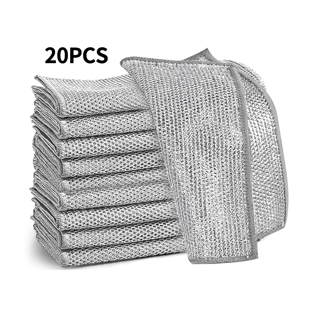 

20 Pack Microfiber Dishcloths with Built-in Sponge Scrubber - Reusable Kitchen Cleaning Cloths, Duty Scouring Pads