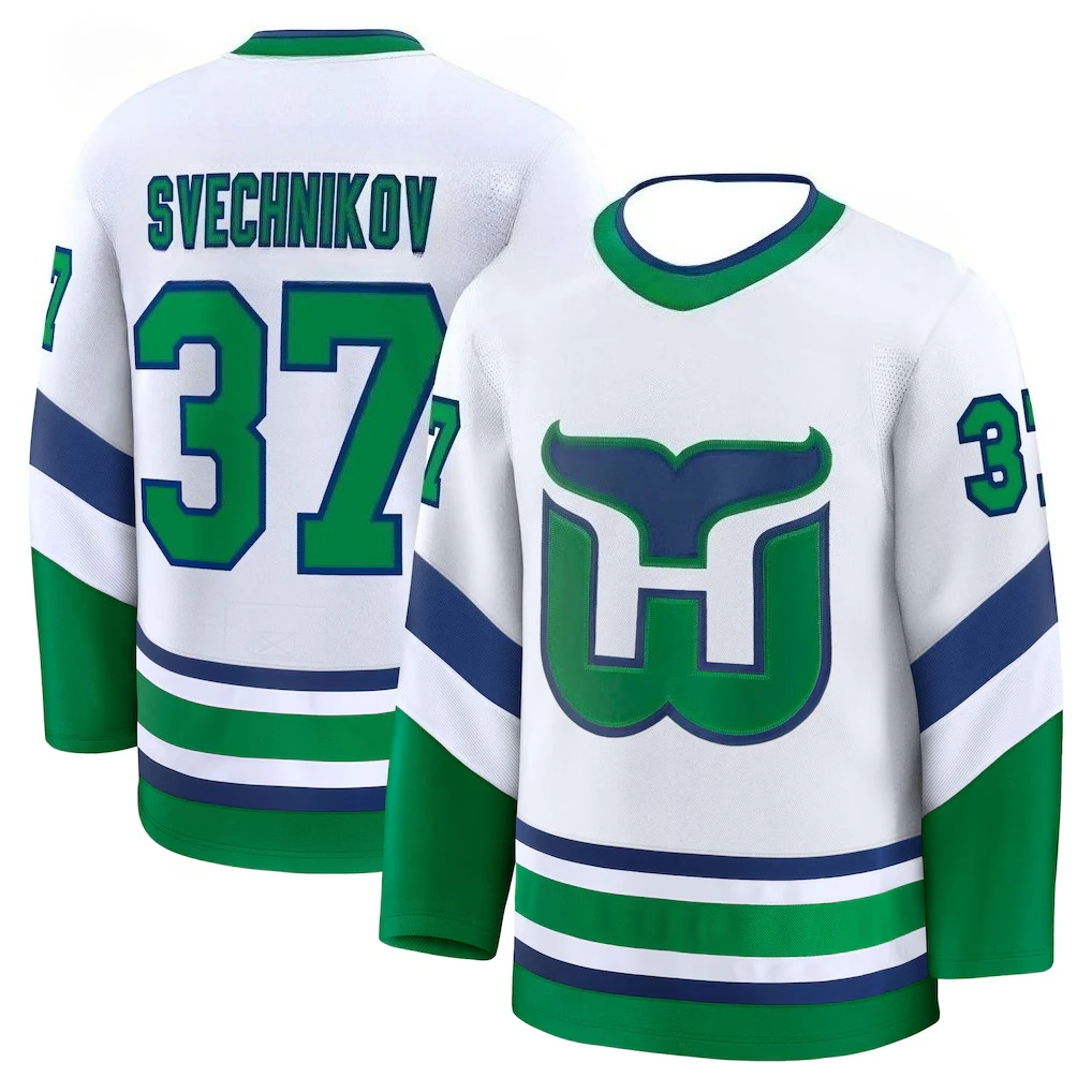 Hockey Jersey - White with Green & Blue Accents "Aho 20" Whale "W" Logo Autumn and Winter Base Layer Shirts view 2