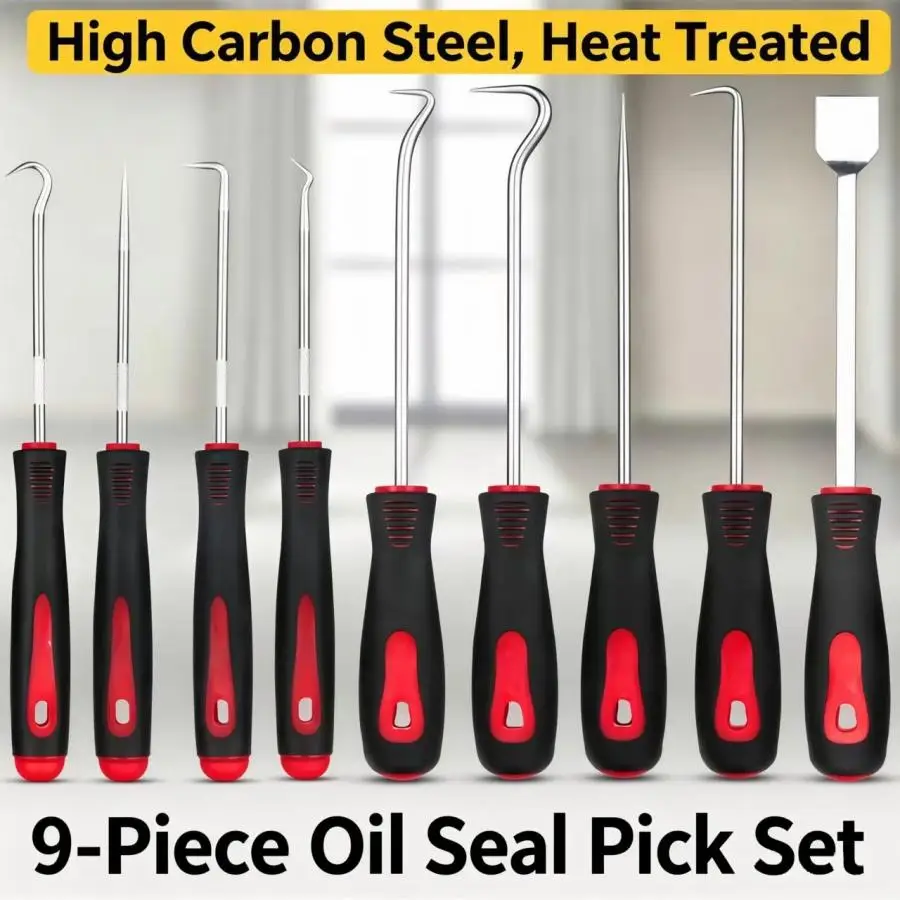 9PCS Rubber Handle Scraper Pick Hook Kit Rust Proof Long & Short Style Gasket Scraper Set Universal Gasket Scraping Tool
