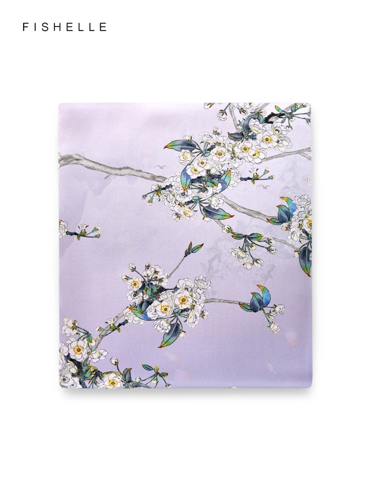 Gradient light purple flowers 100% natural silk scarfs women wrap shawl hijab 65cm square ladies hair scarf spring autumn