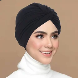 Turbante plissettato da donna, fasce per la testa traspiranti Pre-cravatta in tinta unita, berretto per sciarpa elasticizzato alla moda, cappello chemio