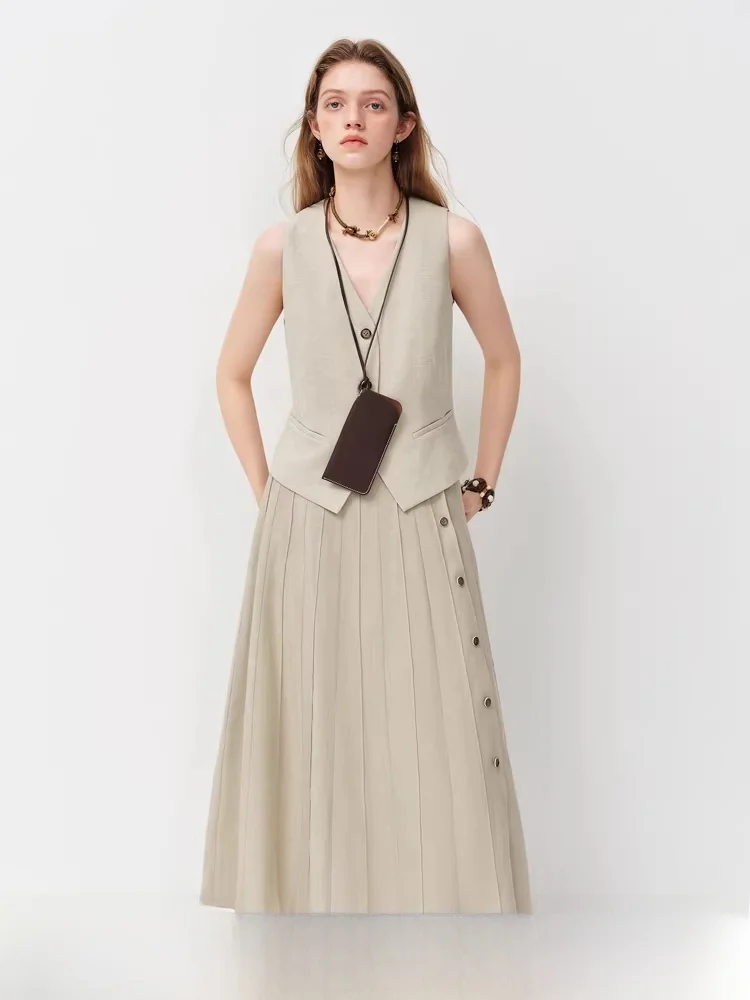 

V-Ne Han Han Linen Vest Women's Outerwear Summer New Sle High Waist Skirt Set Faionable Busin Casual Lightweight Ant...