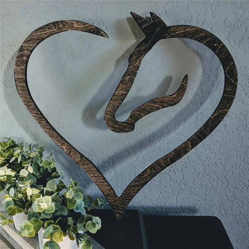 ABKO-Hanging Love Horse Heart Wooden Wall Art Home Decor Wooden Horse Heart Wall Sign Sculpture For Home Wedding Decor