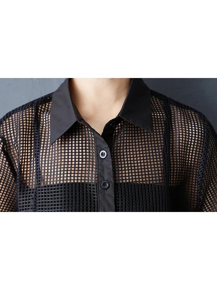 XITAO Hollow Out Irregular Women Blouse Short Sleeve Casual Loose Turn-down Collar Solid Color Summer Female Shirts ZMY1222 view 5
