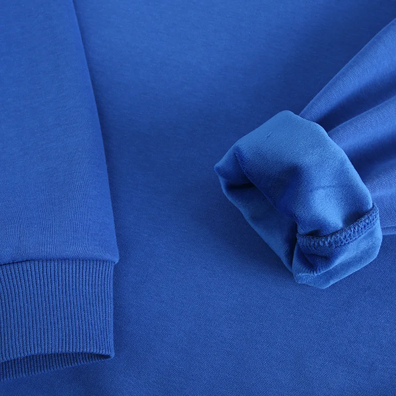 الخريف الشتاء الوزن الثقيل 400 جرام القطن الجولة الرقبة البلوز للجنسين الصوف سميكة سترة الرجال طويلة الأكمام تي شيرت