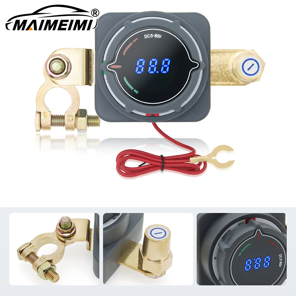 

New 300A Auto Battery Brass Disconnect Switch with Voltmeter Digital Top Post Battery Disconnect Power Isolator Cut Off Switch