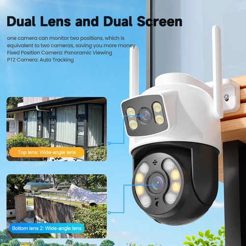 Imagen 2 del producto Cámara IP V380Pro wifi PTZ lente Dual pantalla doble detección Manual visión nocturna a todo Color cámara de vigilancia de seguridad al aire libre