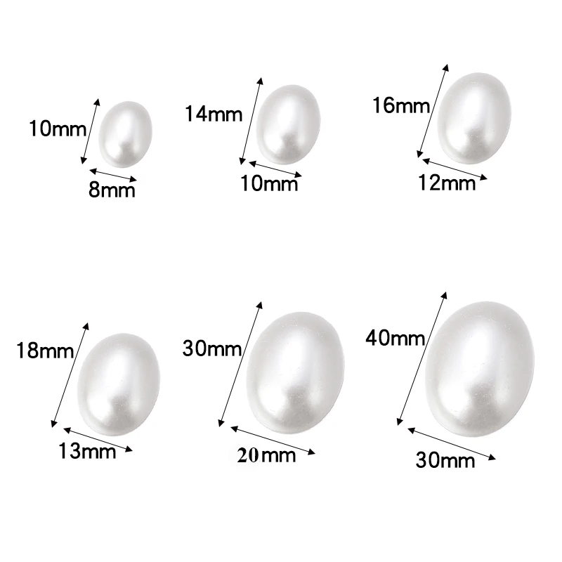 20/50PCS Plastic Pearl Cabochon Oval Shape Pearl White Color Cabochons For Ring Earring Bracelet Jewelri Making