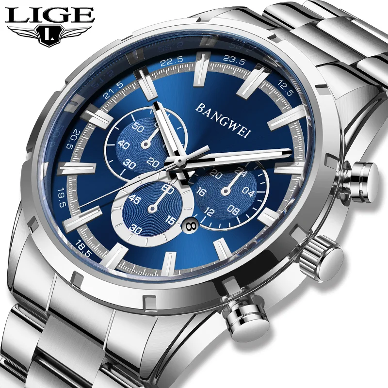 LIGE Men Watches Top Brand Luxury Man Wristwatch Business Waterproof Luminous Date Stainless Men Quartz Watch Relogios Masculino