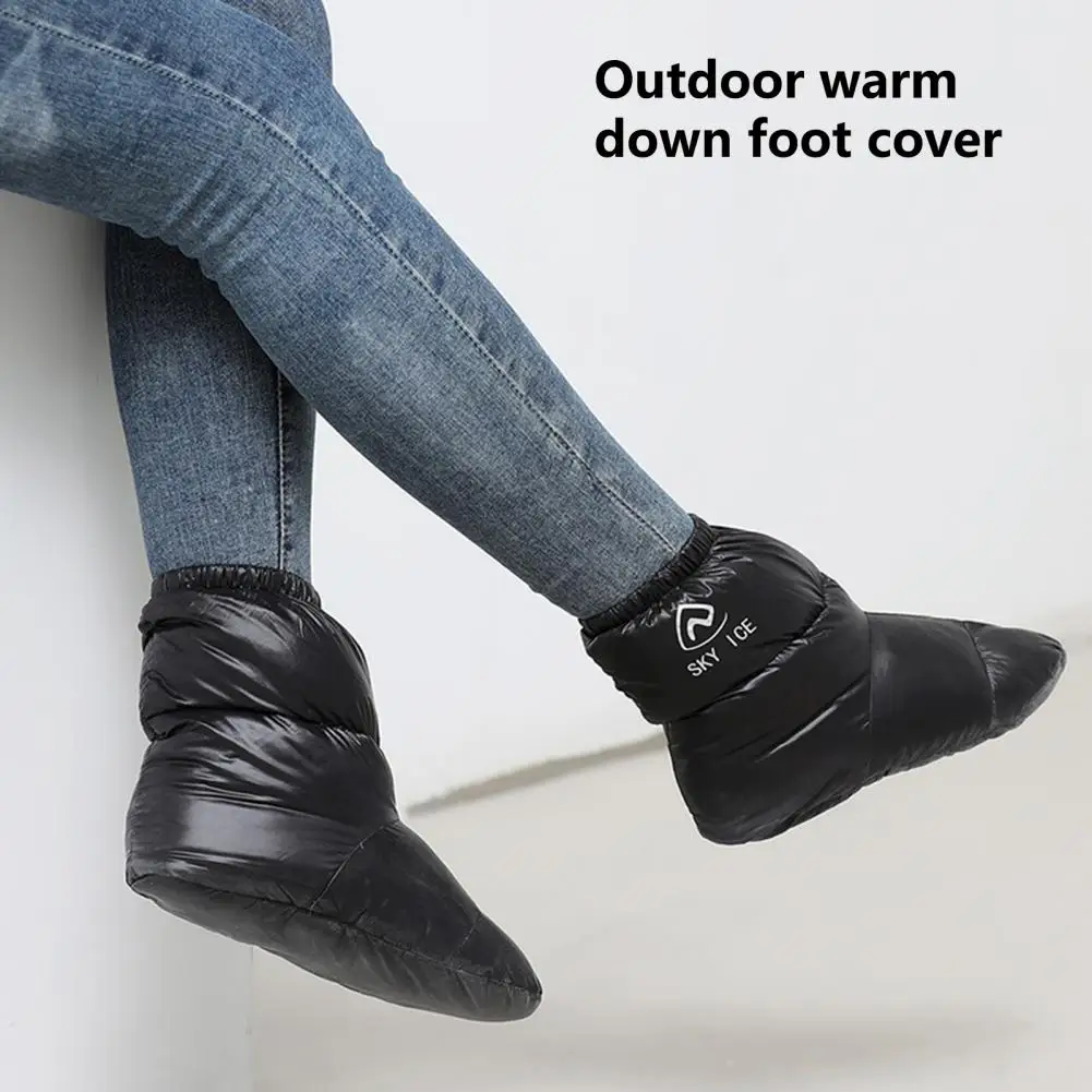 90% White Gooses Fluffy Down Feet Covers With Bag Camping Winter Warm Feet Cover Waterproof Warm Down Shoe Covers Tent Slippers