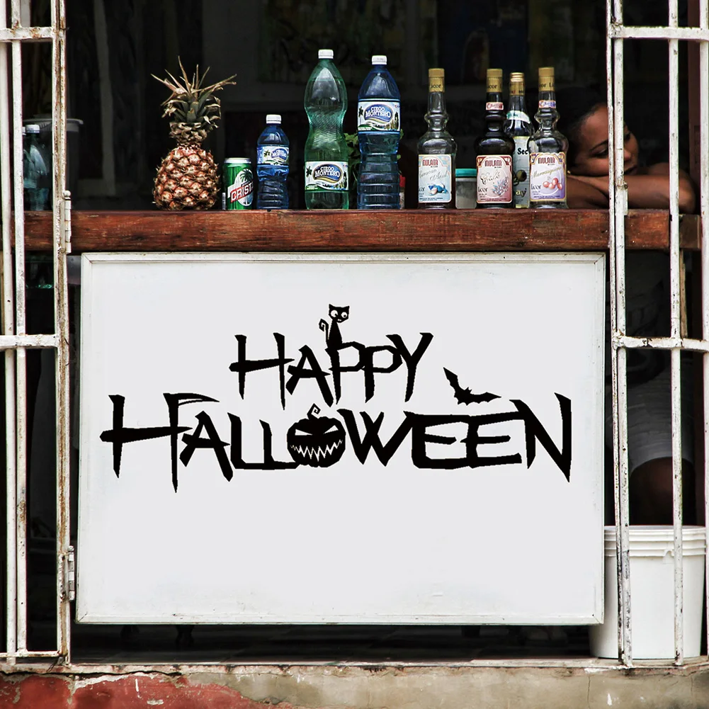 

Happy Halloween Wall Sticker Living Room English Holiday Decoration Mural Home Decor Wallpaper Cupboard Self Adhesive Poster