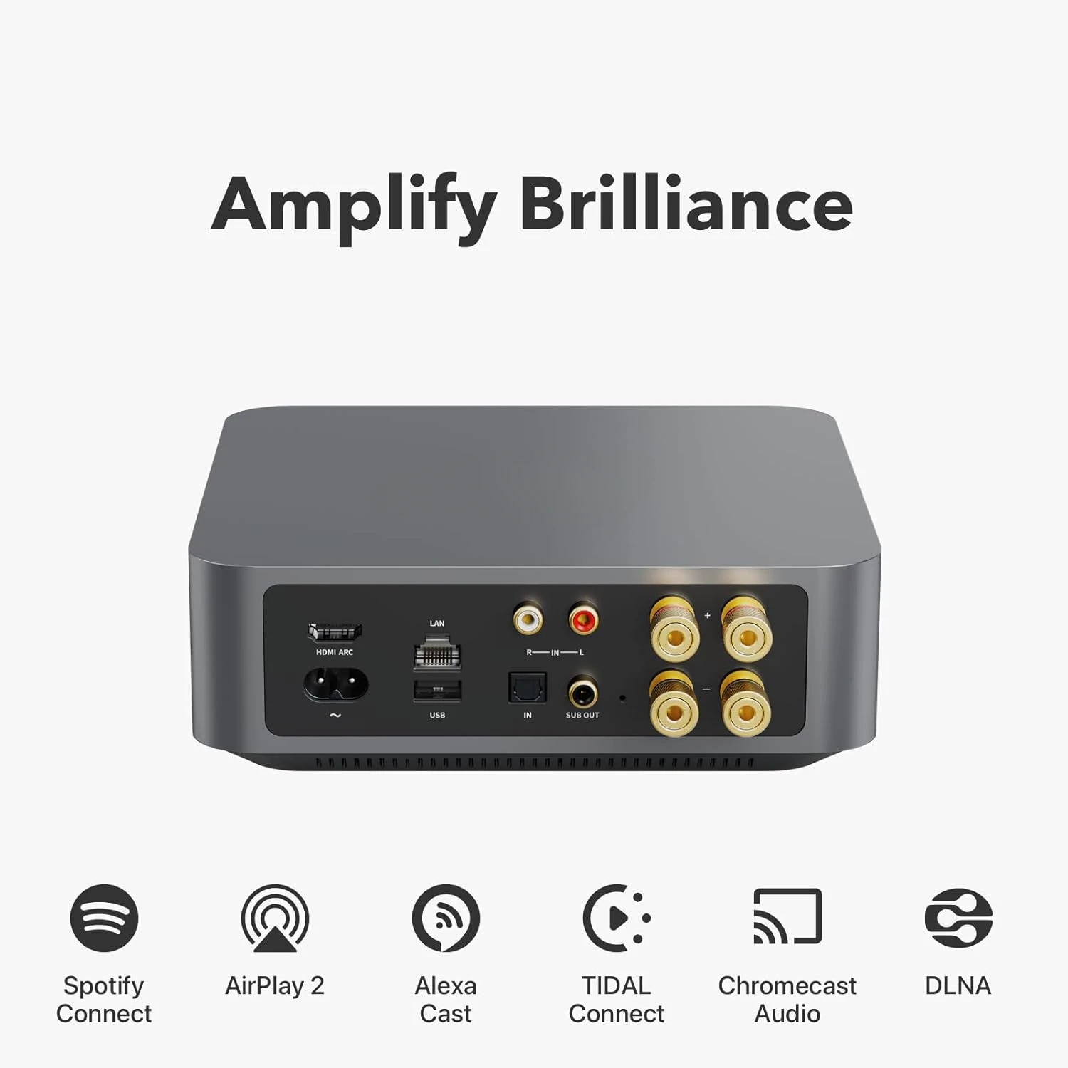 Amp: Multiroom Streaming Amplifier | Compatible with Chromecast, Alexa | HDMI, Voice Control | Stream from Spotify,