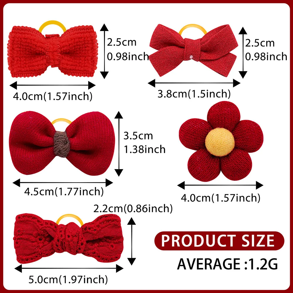 10PCS Dog Bows Cotton Red Series Pet Dogs Hair Bows for Rubber Bands Fashion Puppy Bow Grooming Accessories for Cat Dog Supplies