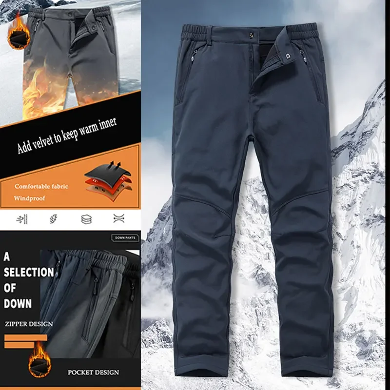 Fleece Pants Outdoor Sports Men's Warm Pants Comfort Plush Thermal Inner Windproof Warm Winter Outdoor Warm Sports Trousers