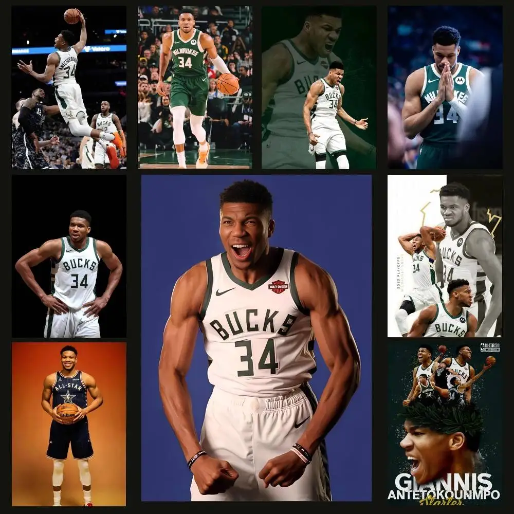 Giannis Antetokounmpo Famous Basketball Player Star Poster Self-adhesive Art Waterproof Paper Sticker Coffee House Bar Room Wall
