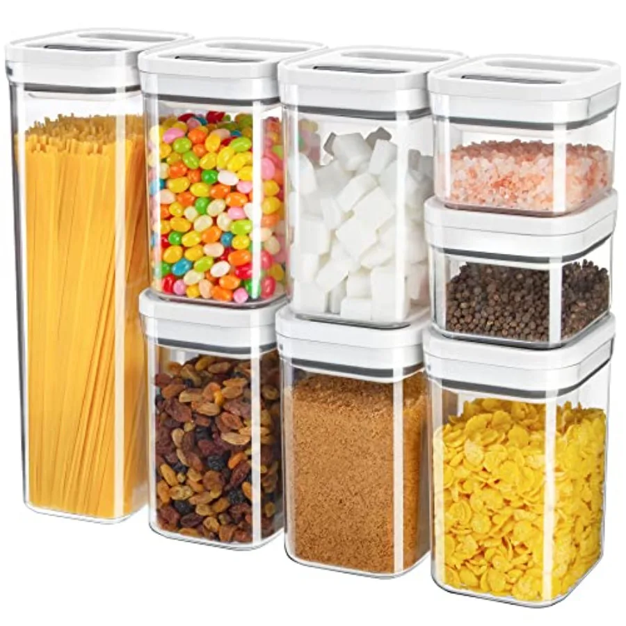 

8 Piece Airtight Food Storage Container Set BPA Free Kitchen Pantry Organization Canisters One-handed Airtight Plastic Containe