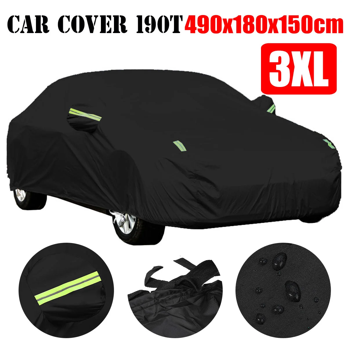 Black 190T Full Car Cover Waterproof Anti Snow Cover Sun Shade Anti UV Dustproof Universal Auto Exterior Styling XL