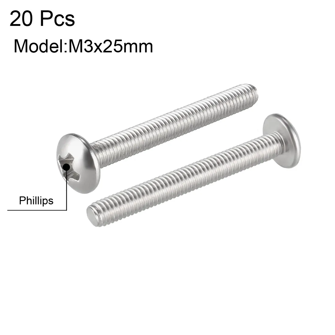 Uxcell-tornillos de cabeza de braguero Phillips, 20 piezas, M3, M4, máquina de acero inoxidable 304, sujetadores