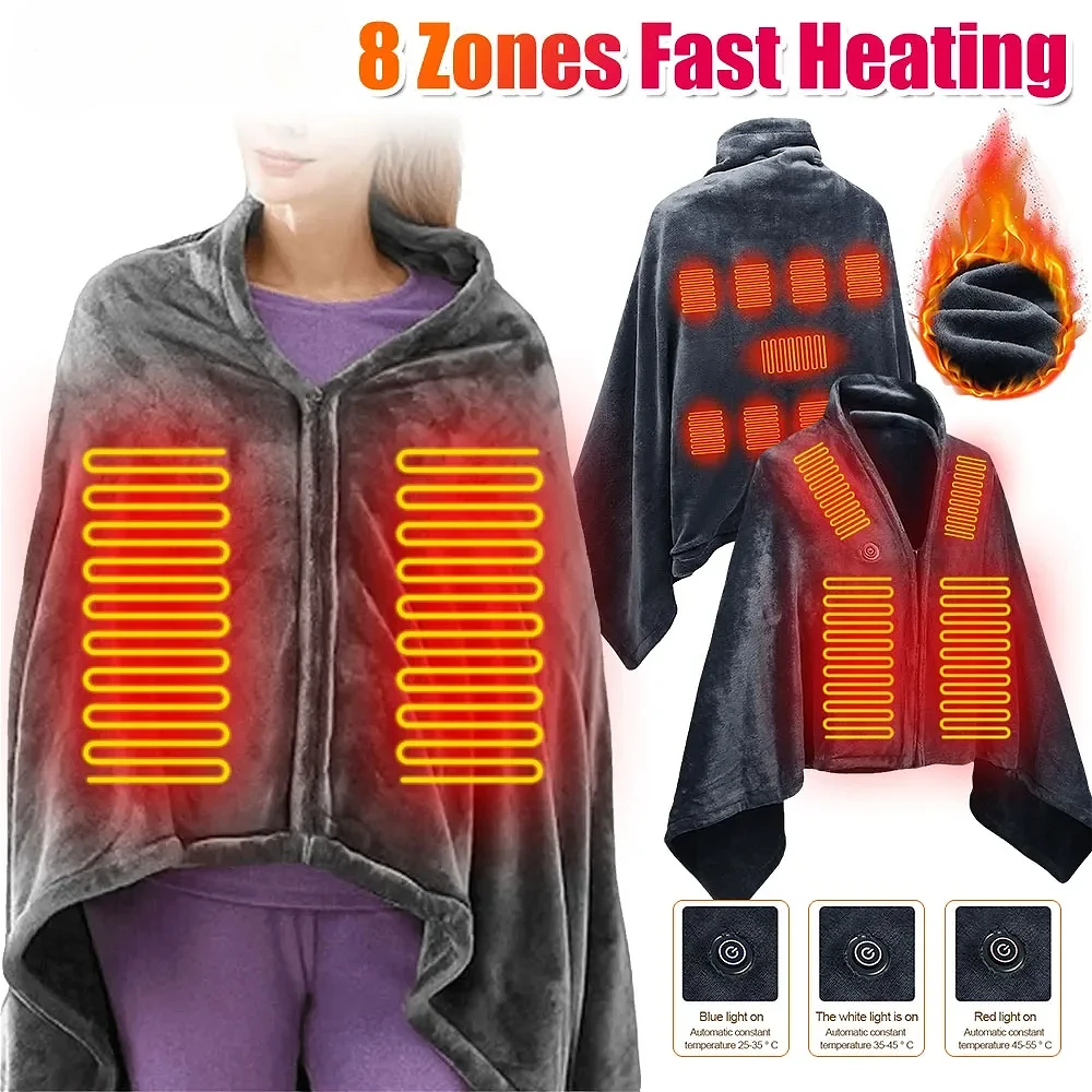 

USB Electric Blanket Home 8-zone Fast Heating Warm Heating Shawl Blanket Winter Detachable Washable Wearable Warm Blanket