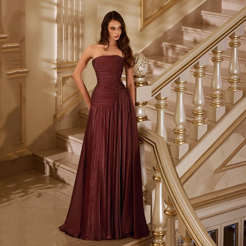 

Thinyfull Formal A-Line Prom Evening Dresses 2026 Strapless Pleated Floor Length Party Dress Night Cocktail Prom Gown Customized