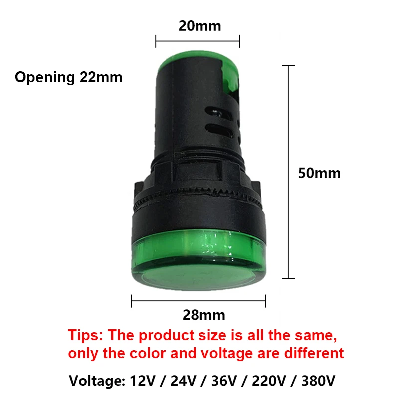 LED Signal Indicator AD16-22DS Signal Indicator Solid Color DC12V/24V/36V AC220V/380V 5 Pcs/pack