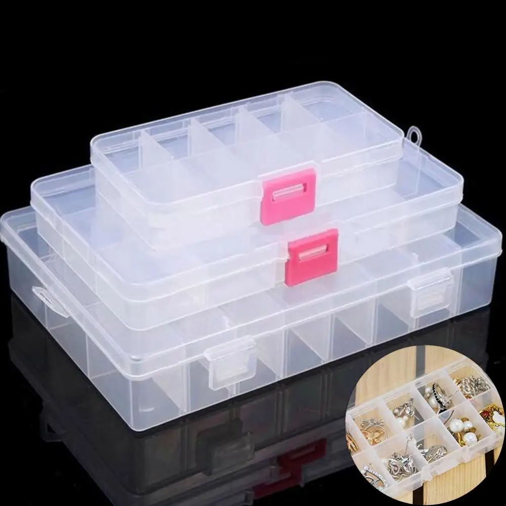 Clear 10/15/24 Grids Jewelry Storage Box Durable Portable Sturdy Pills Organizer Holder Case Container Емкости Для Хранения