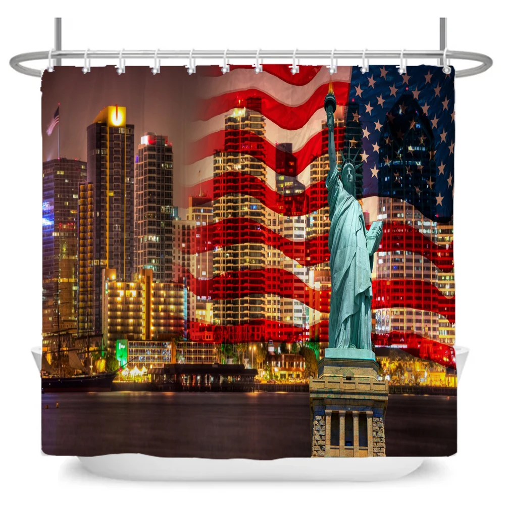 Shower Curtain American style Vintage Flag Statue of Liberty Waterproof Bath Bathroom Curtains Home Decor Curtains With Hooks