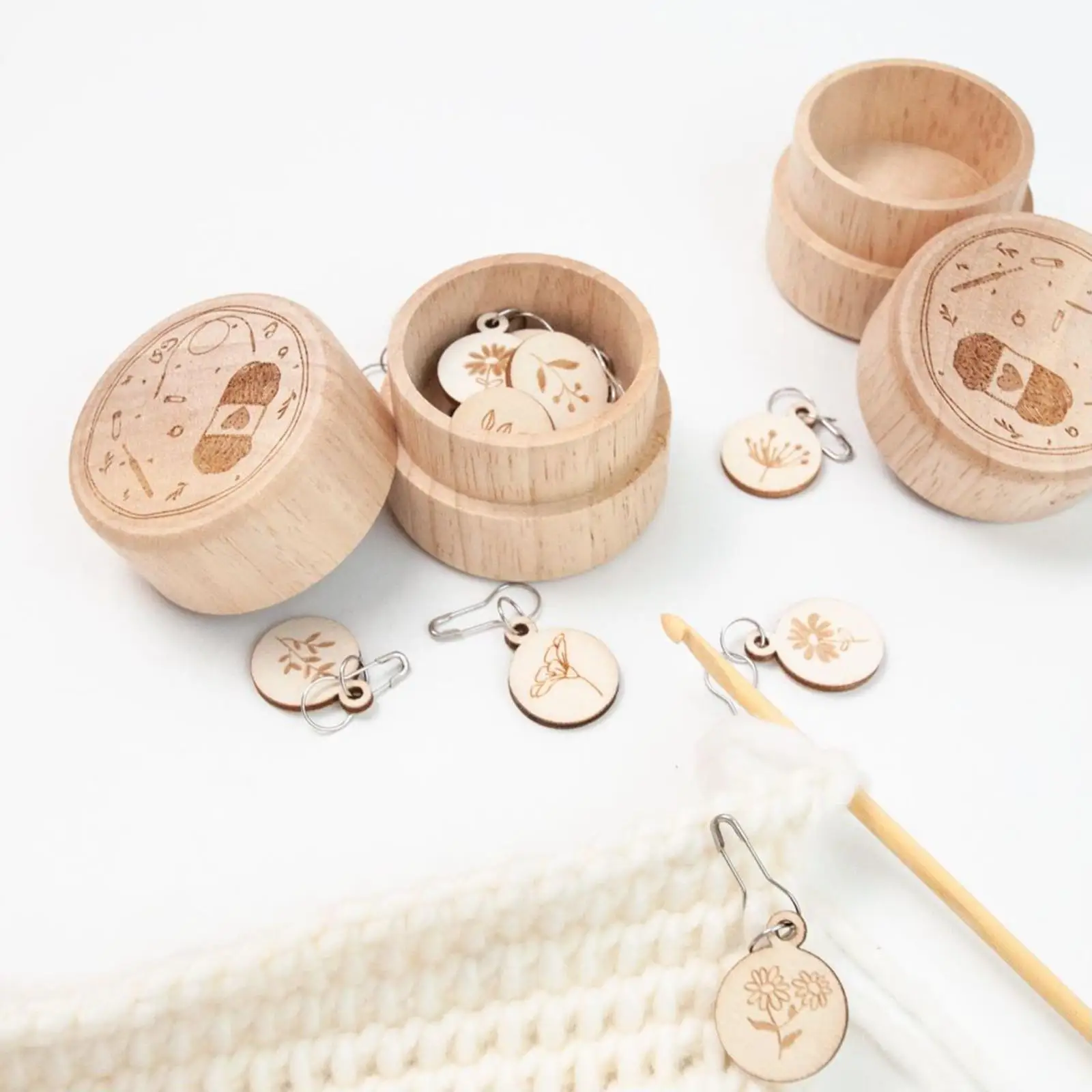 Wooden Crochet Knitting Markers Storage Case Carved Storage Case Rings Holder Jewelry Box Organizer for Bracelets Earrings Watch