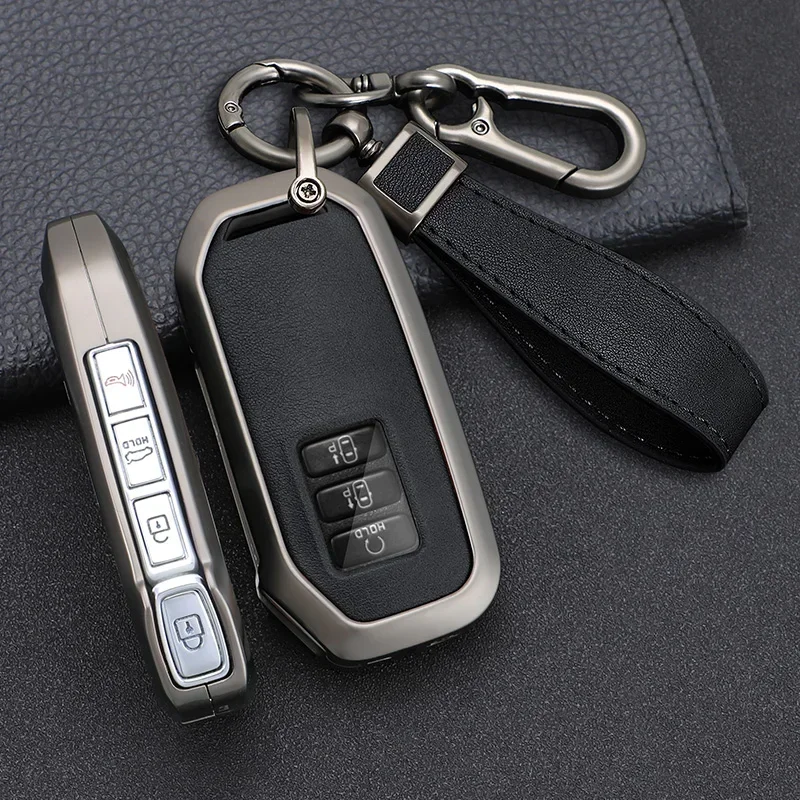 Zinc Alloy + Leather Car Key Case For Kia Sportage 2023 2024 Ray Sorento Soul Telluride Cerato 2020 K5 K8 2022 Remote Key Holder