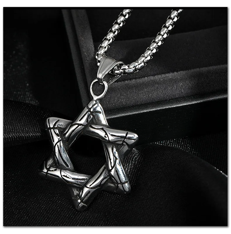 

Brand-new hexagonal star pendant titanium steel necklace, student couple pendant, retro and simple long pendant