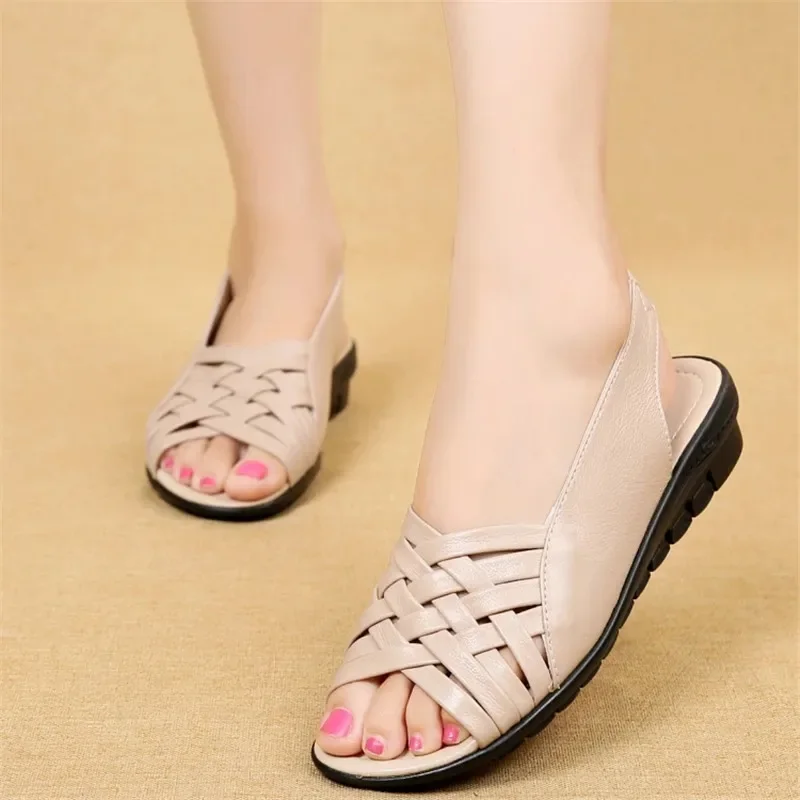 TIMETANGWomen Sandals Fashion Summer Women Shoes Woman Genuine Leather Open Toe Flat Sandals Comfortable Casual Women Sandals