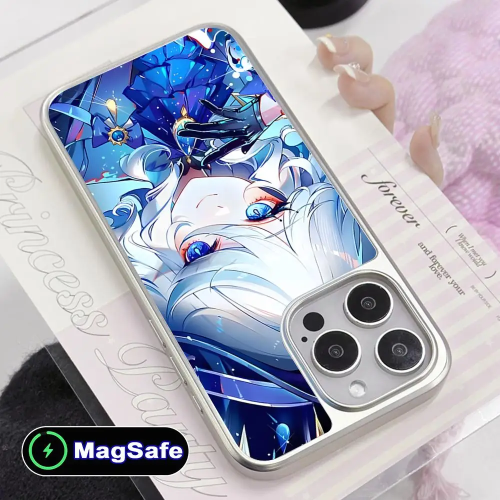 

Чехол для телефона Game GI Furina для iPhone 17 16 15 14 13 12 11 Air Pro Max Plus с MagSafe, серебристое покрытие, красочный, красивый дизайн