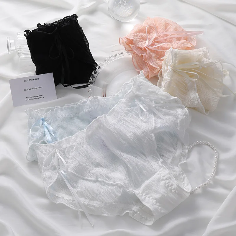 Cream Style Bubble Girl Underwear Light And Thin Lace Waist All Cotton Crotch Triangle Pants hHot Sale