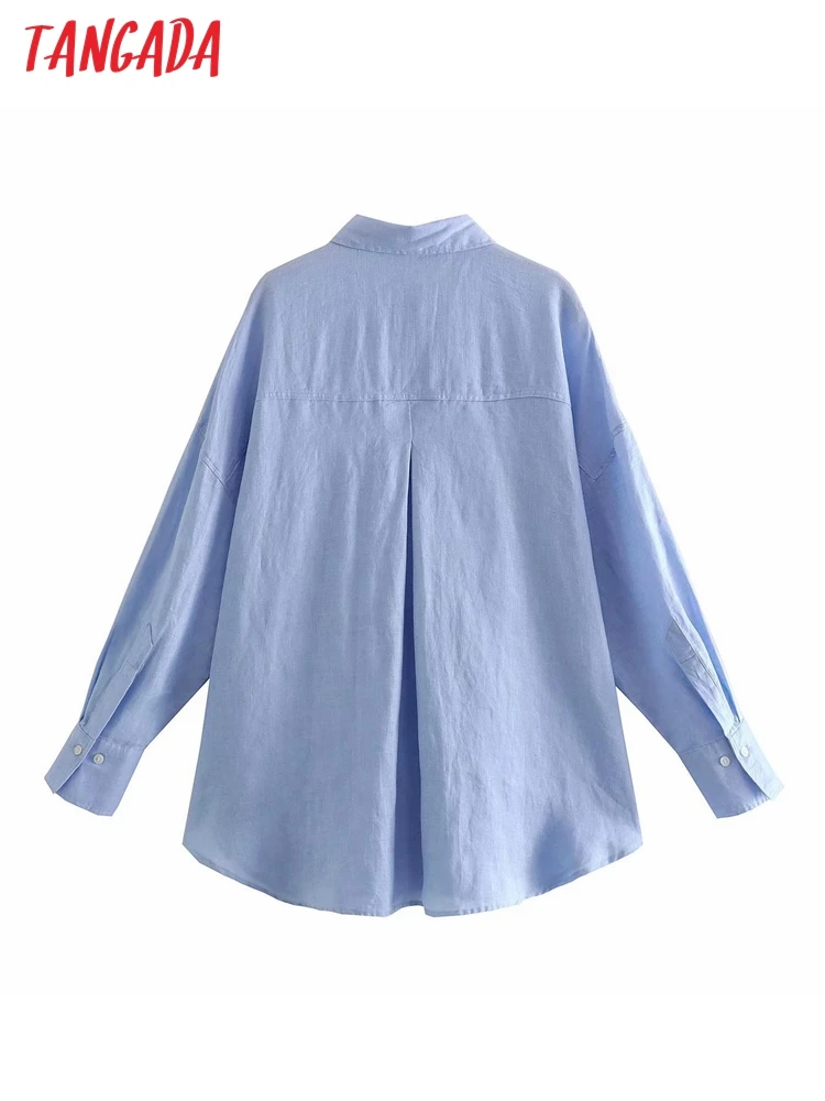 Tangada 2023 Women Oversized Cotton Linen Blouses Long Sleeve Female Loose Shirts Tops  4M330