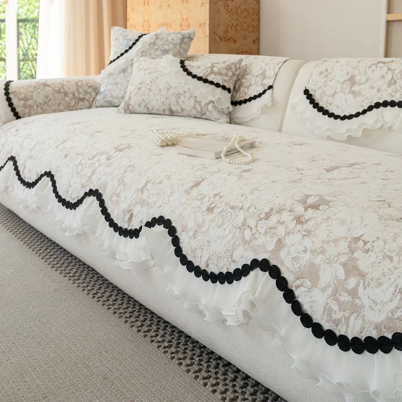 Chenier Sofa Cover Anti Cat Scratch Print Black Ball Rose Wave Edge Decoration Wearresistant Non Slip All Season Universal Mat
