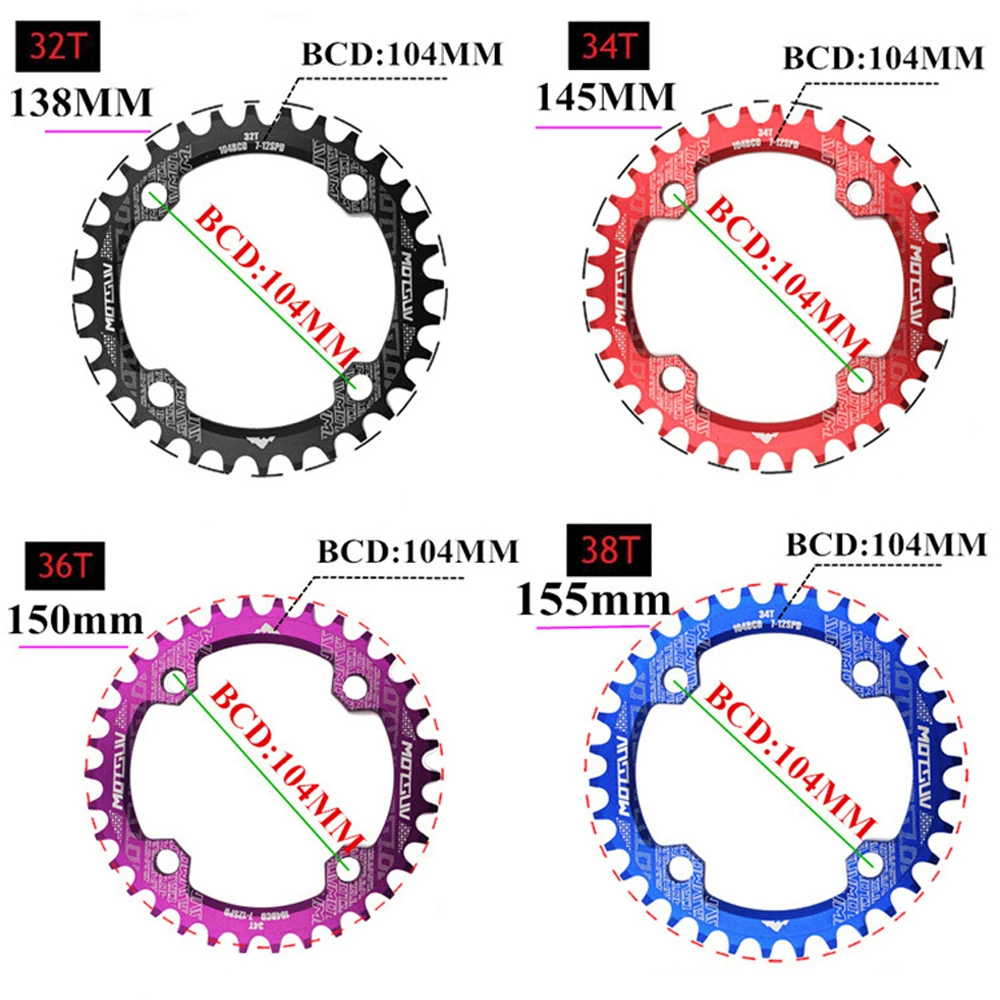 MOTSUV Round Narrow Wide Chainring Bike Crank MTB Mountain Bike Bicycle 104BCD 32T 34T 36T 38T Crankset Single Tooth Plate Parts