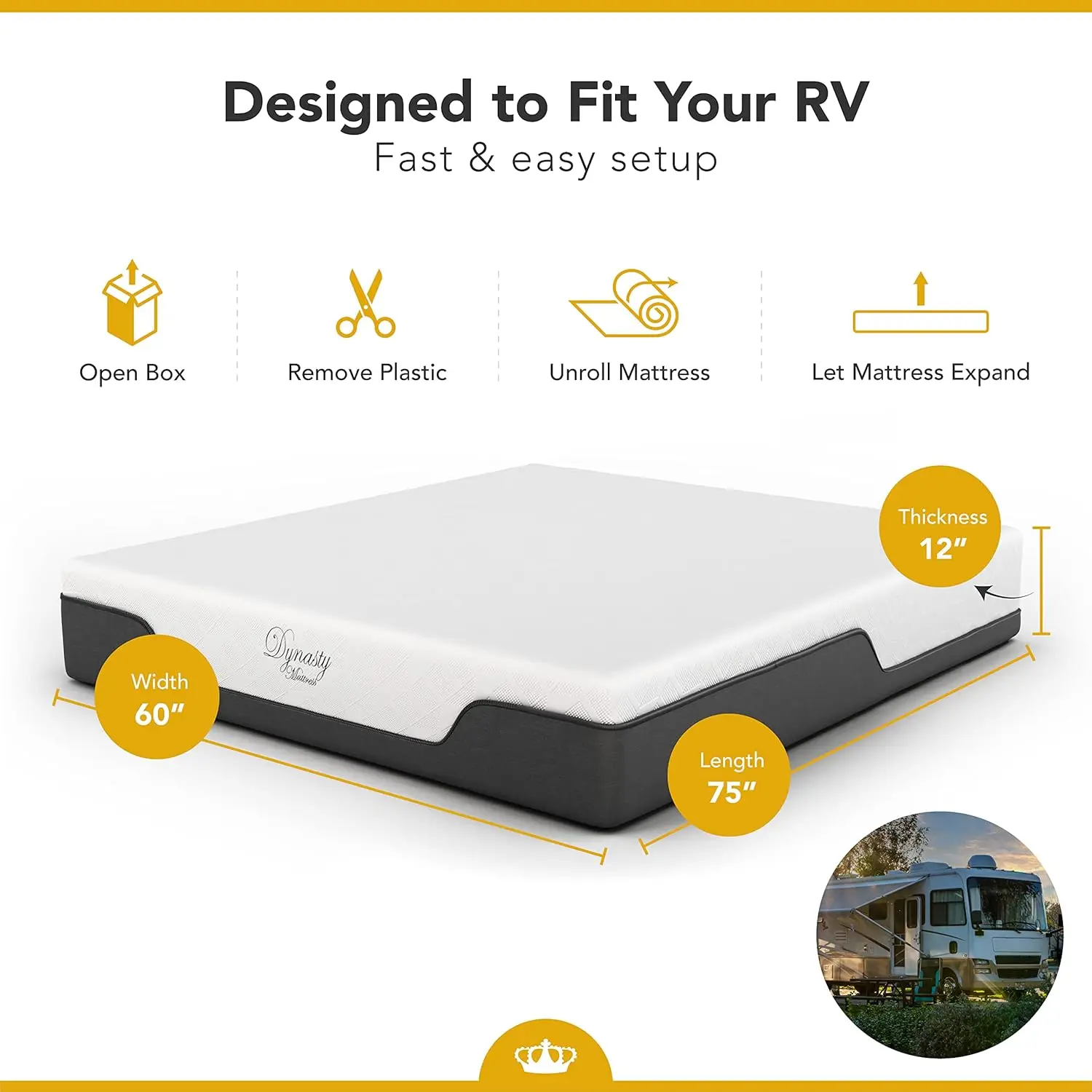 CoolBreeze matras busa memori 10 inci, matras Medium dengan busa memori untuk kasur RV, kamper, Pop Up, dan Trailer