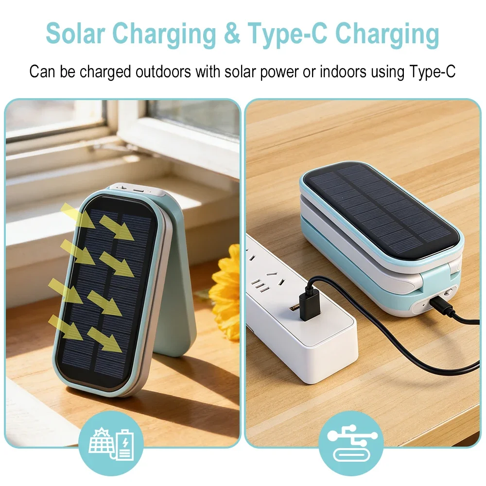 BORUiT Solar Foldable Desk Lamp USB Rechargeable Eye-Caring Reading Light Dimmable Bedside Night Light for Home Office Study