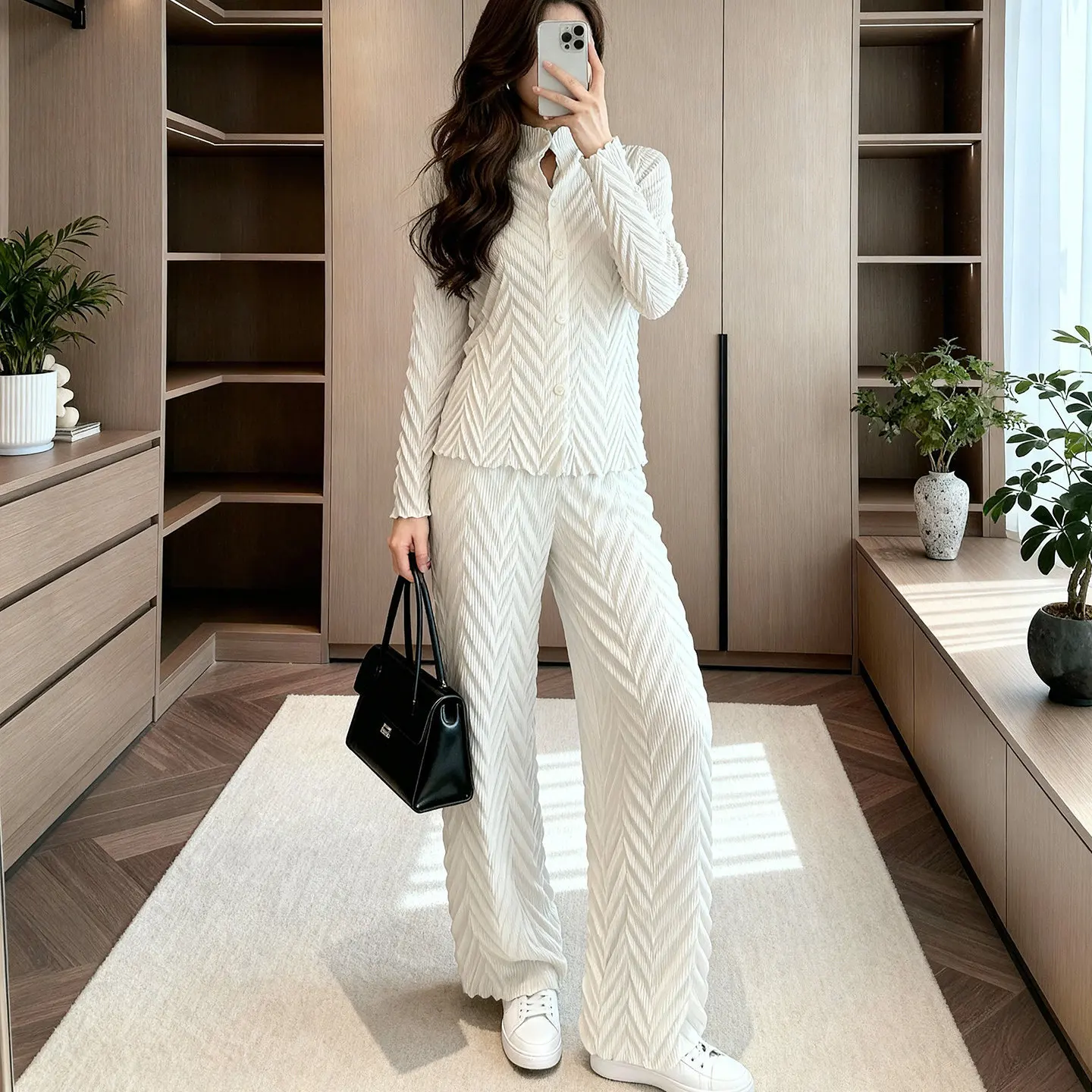 

Miyake Pleated Commuter Simple Wear Set Women's Fashion Senior Sense Temperament Pleated Two-piece Loose New Pleated Clothes