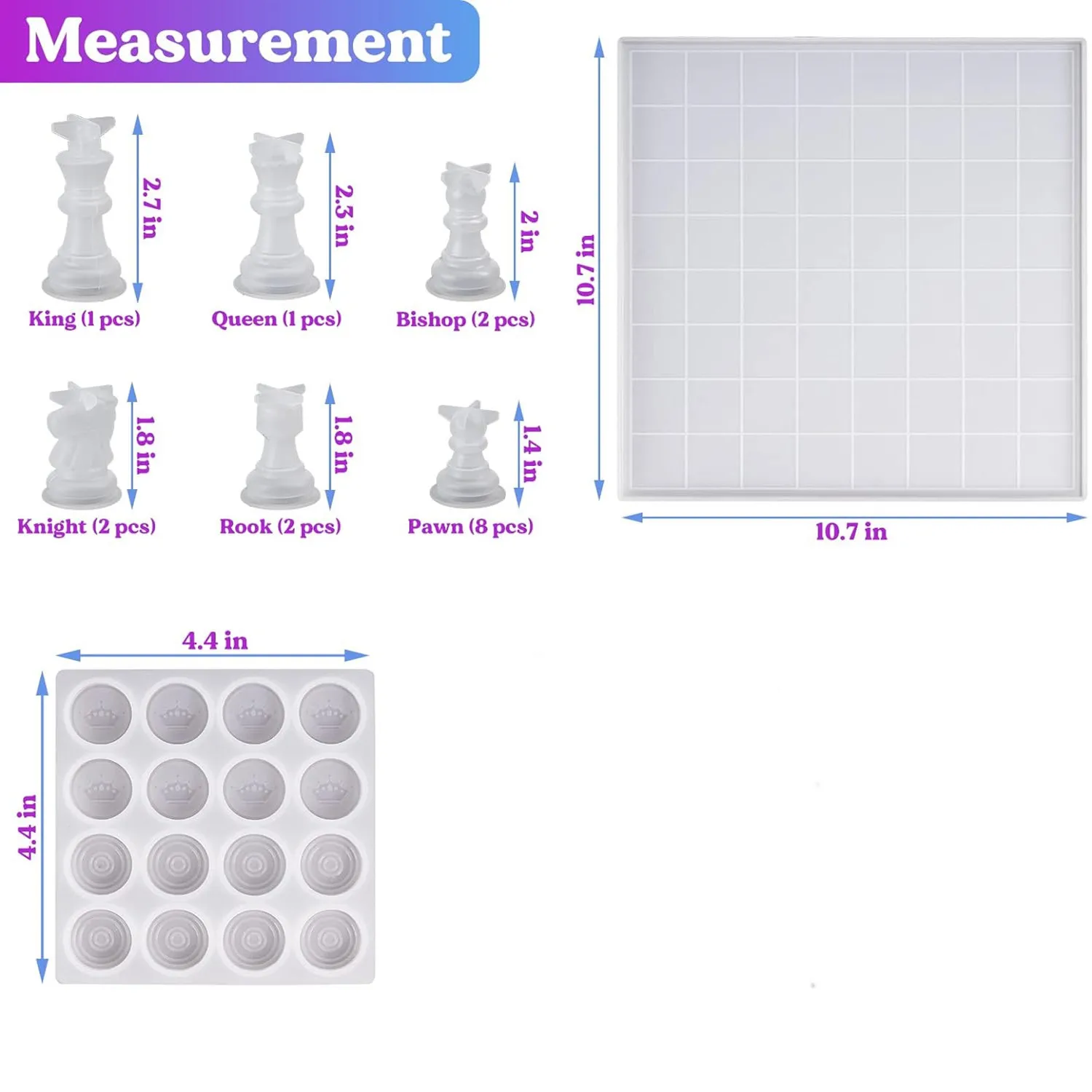 Chess Molds for Resin Casting 3D Full Size Checkers Board Epoxy Silicone Moulds DIY Game Pendants Ornaments Decor Supplies Tools