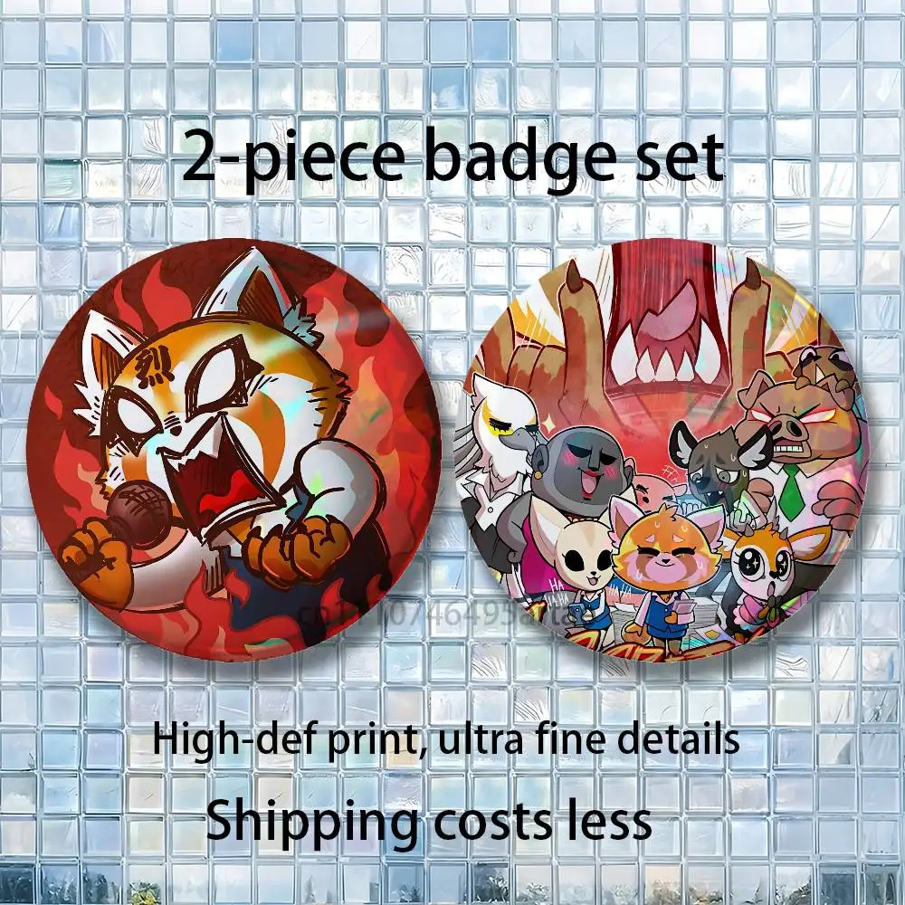 Fur collar fox Aggretsuko Cartoon Singer 2piece set Backpack Clothes Jewelry Accessories Cartoon Round Brooch Button Badge Gifts
