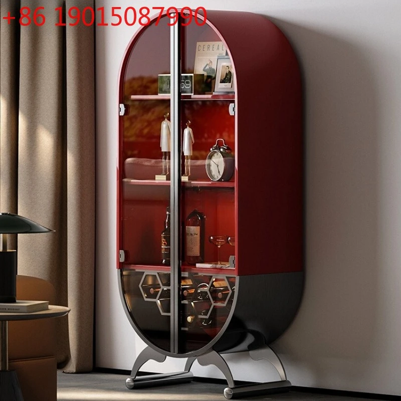 

Household living room wine cabinet display French light luxury high-end stainless steel multi-functional glass locker