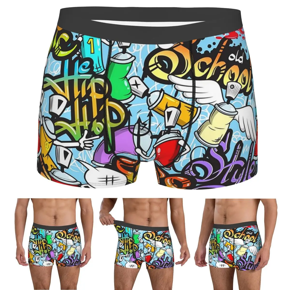 

Boxer Underpants Shorts Hip Hop Music Graffiti Panties Male Ventilate Underwear for Homme Man Boyfriend Gifts
